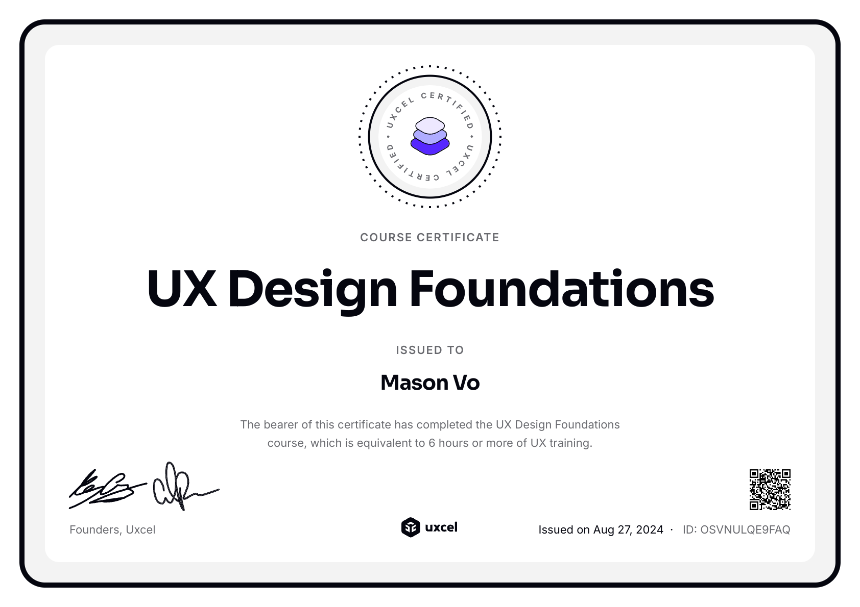 Mason Vo's certificate